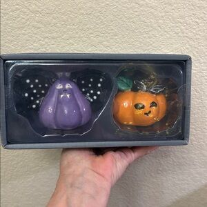 Blue Sky Purple Bat and Orange Pumpkin salt & Pepper Set